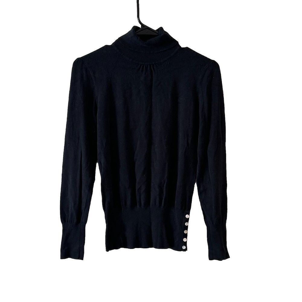 Cache‎ Turtleneck Button Detail Sleeve Cap And Side Waist Light Stretch Sz S/M